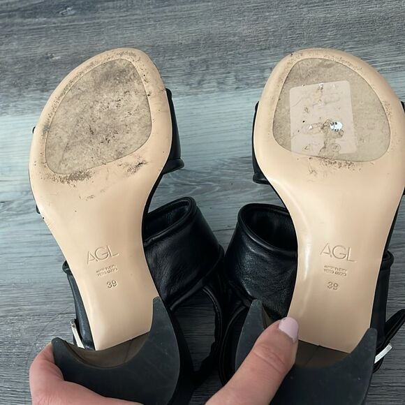 NEW AGL Black Puffy Tabby Attilio Strappy Sandal Block Heels Size 39 - Picture 5 of 5